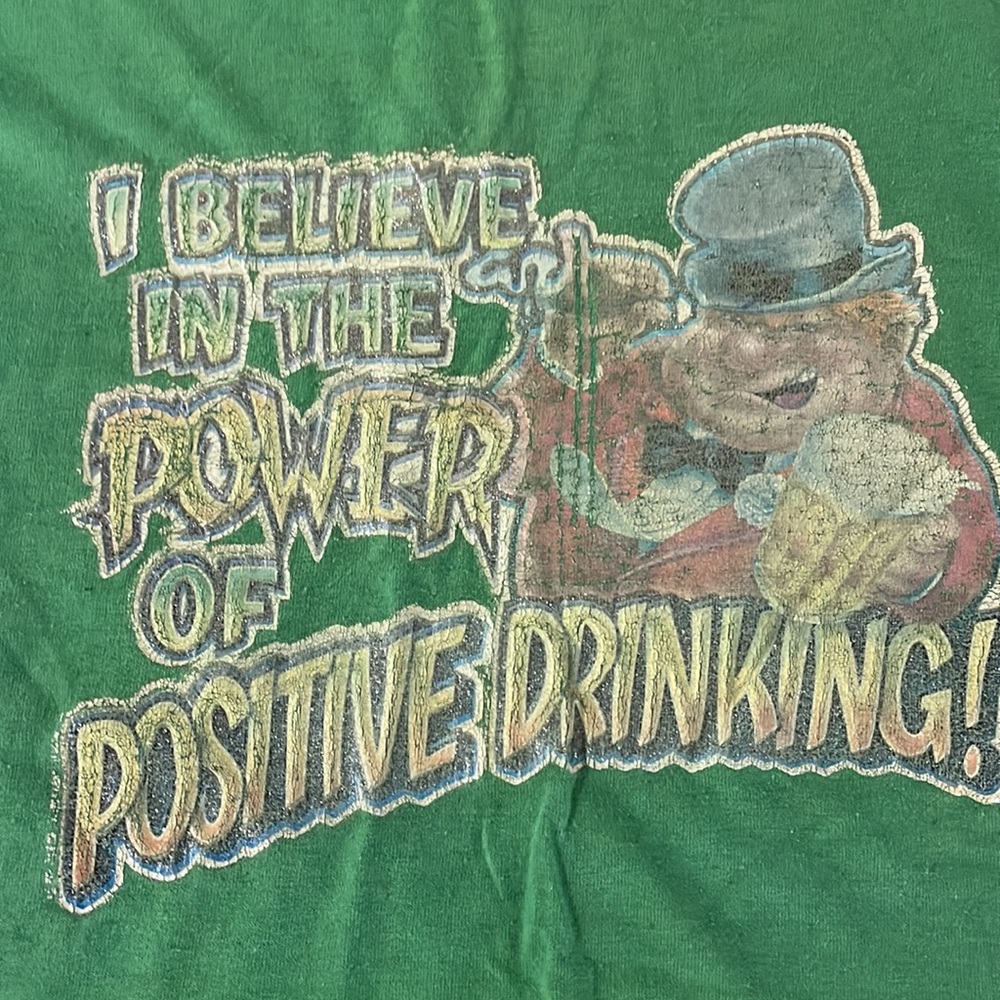 Vintage green Power of positive Drinking single stitch tee shirt Screen Stars S